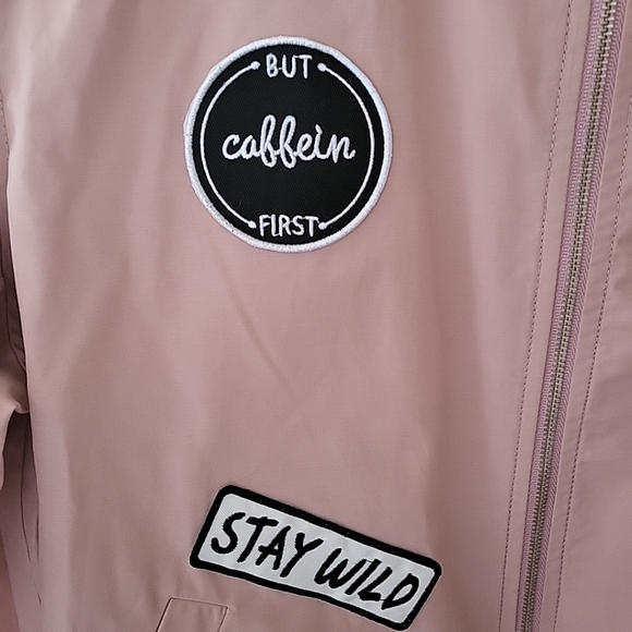 New MIXXO Pink Cotton Blend Bomber Jacket with Cute Word Patches Medium - Picture 5 of 15
